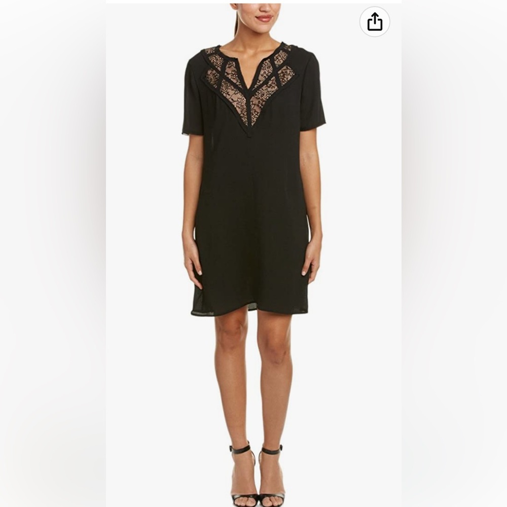 BCBG Maxazria Black Lace dress Size Med with side pockets!